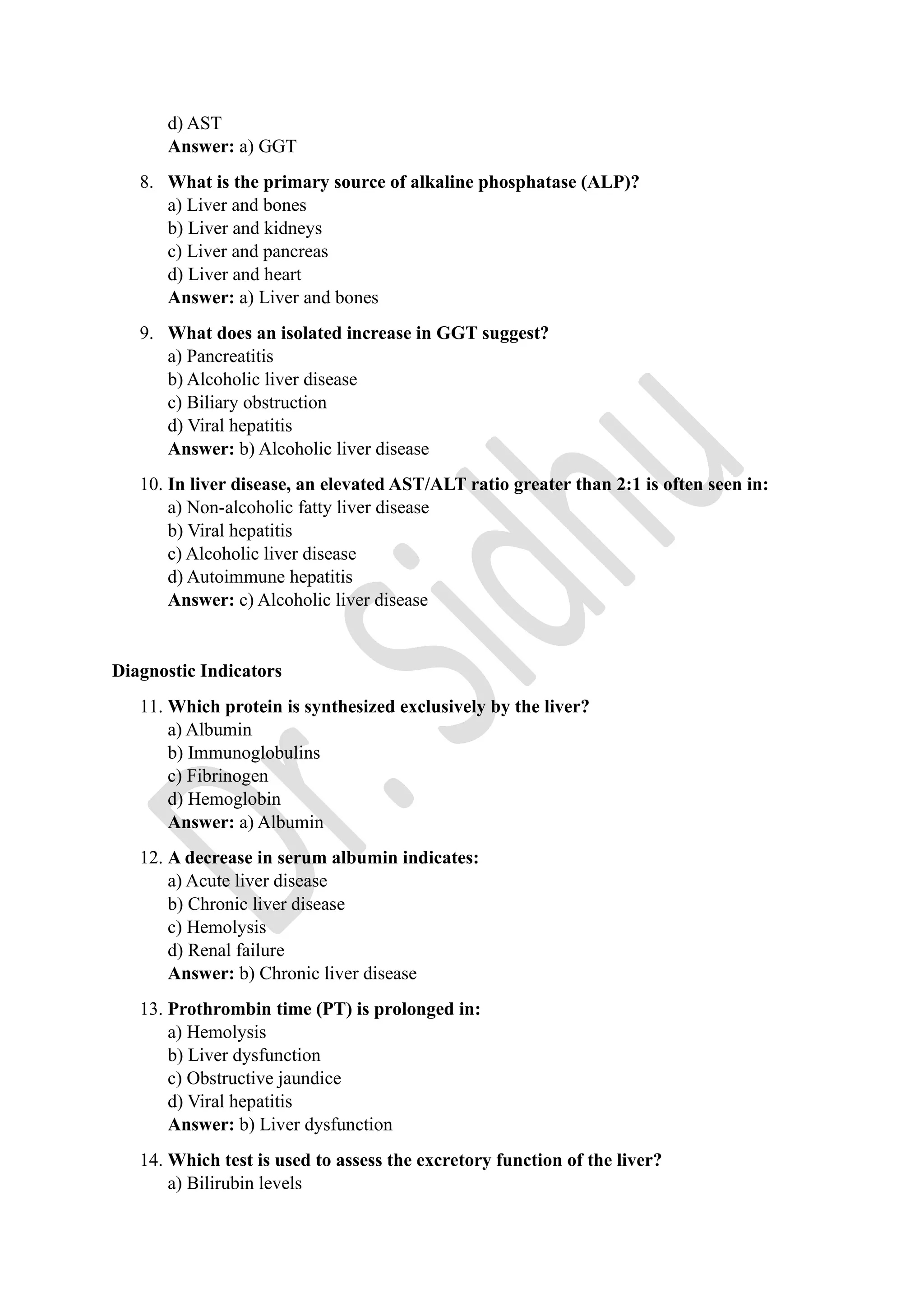 MCQ practice: liver function tests in biochemistry.