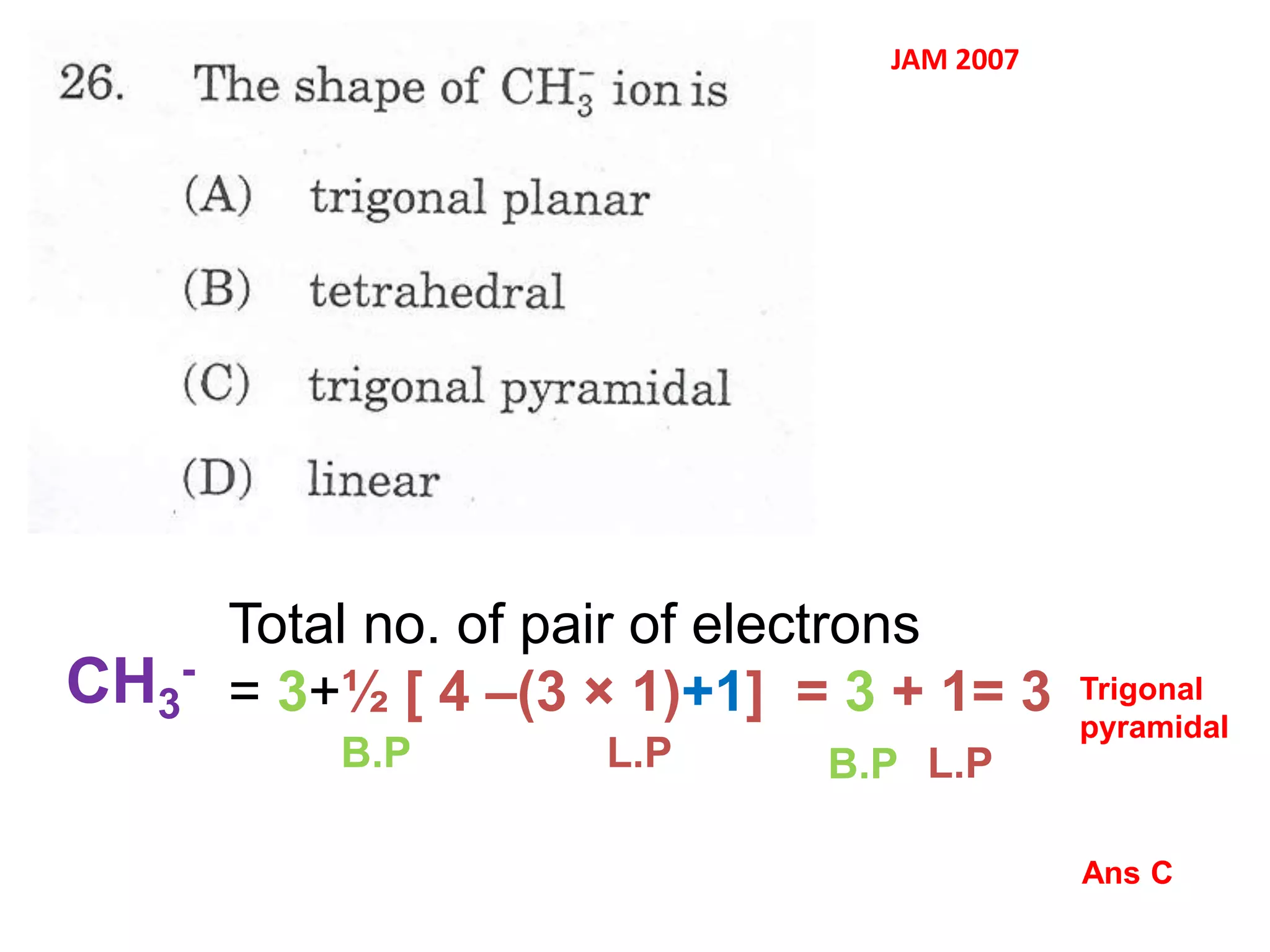 MCQ ON VSEPR THEORY II SHAPE /GEOMETRY OF MOLECULES II IIT JAM GATE NET PYQ  SOLUTIONS WITH TRICKS BY ASHIS SIR | PPT, image size:2048x1536
