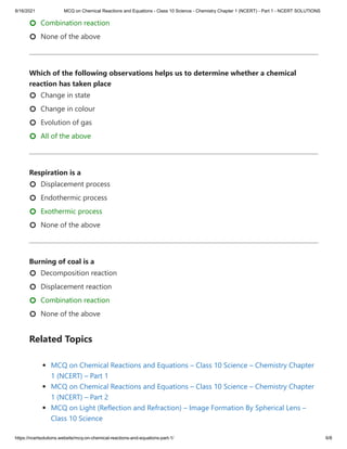 MCQ on Chemical Reactions and Equations PDF | PDF