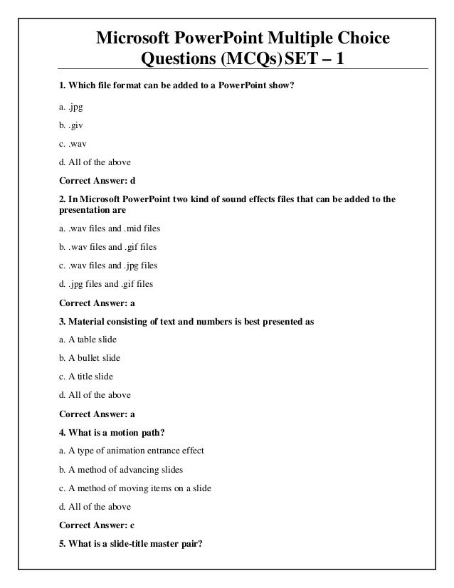 powerpoint presentation mcq questions and answers