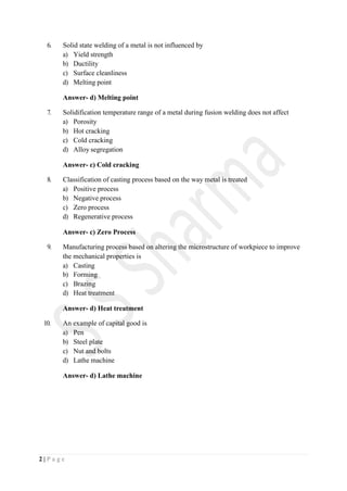 Mcq Production Technology Pdf