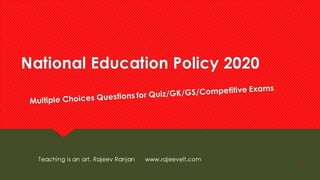 Multiple Choice Questions with Answers on National Education Policy ...