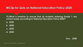 Multiple Choice Questions with Answers on National Education Policy ...