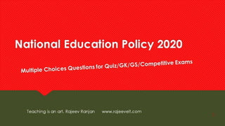 Multiple Choice Questions  with Answers on National Education Policy 2020