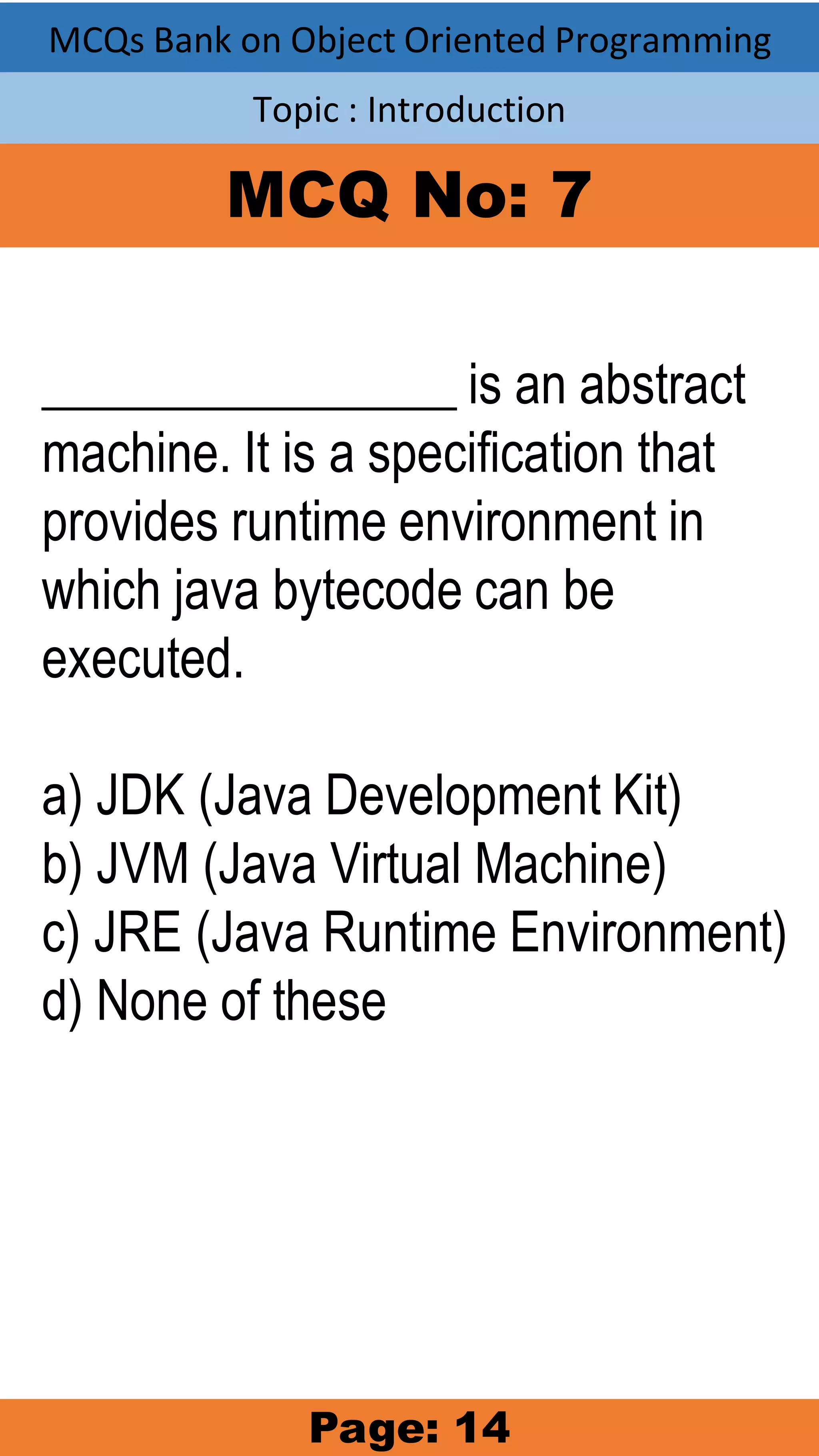 Multiple Choice Questions on JAVA (object oriented programming) bank 1 ...