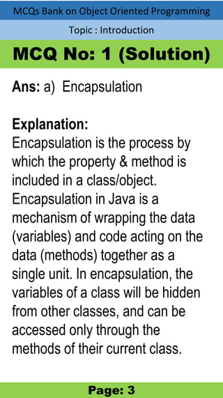 Multiple Choice Questions on JAVA (object oriented programming) bank 1 ...