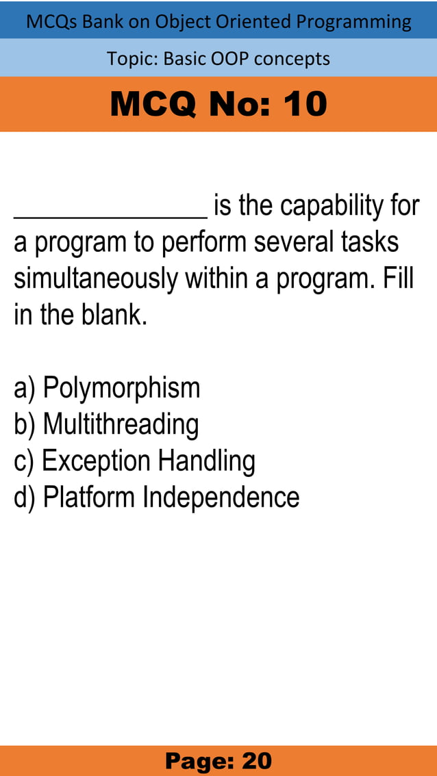 Multiple Choice Questions on JAVA (object oriented programming) bank 2 ...