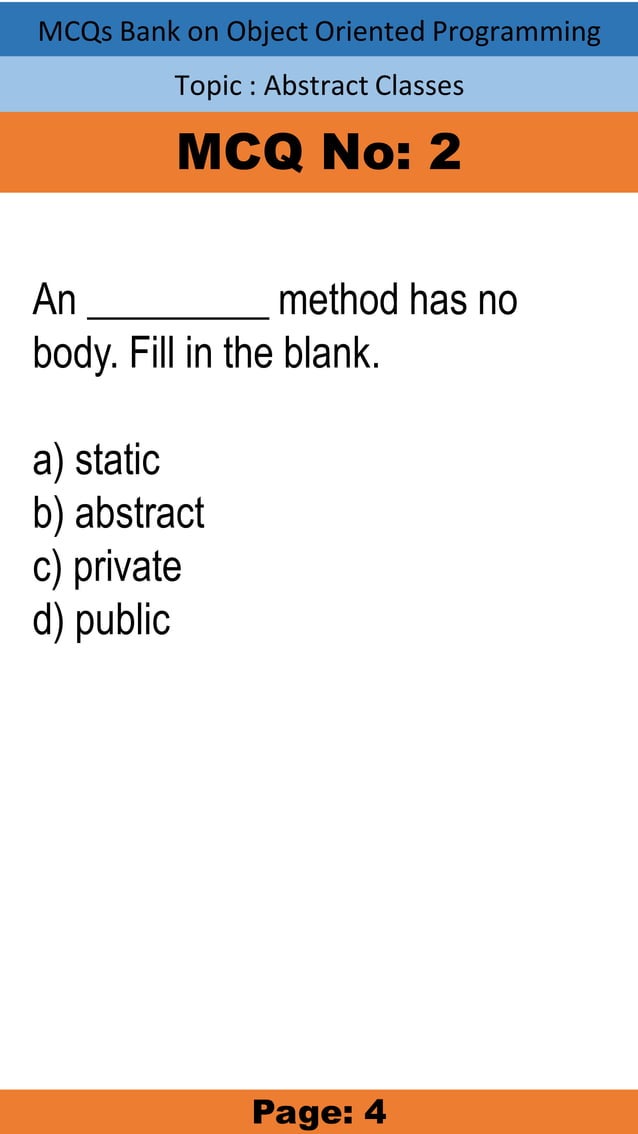 Multiple Choice Questions on JAVA (object oriented programming) bank 7 ...