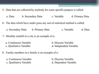 Mcqs (introduction of statistics) | PPTX