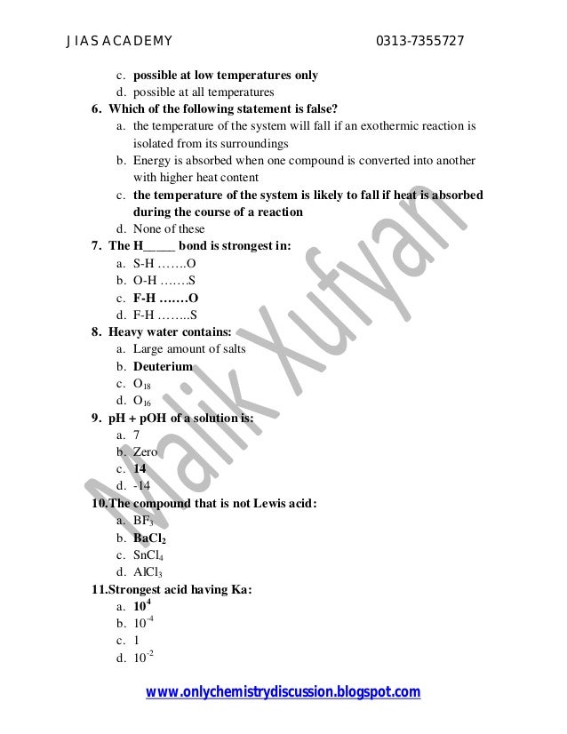 PPSC CHEMISTRY PAST PAPERS MCQS solved BY Malik XUFYAN