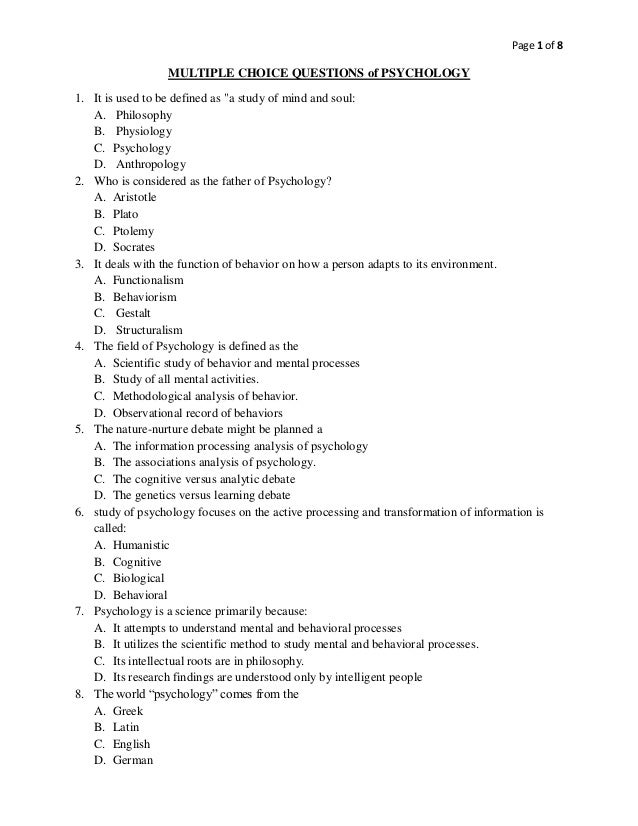 Mcqs Of Psychology Mcqs Of Psychology