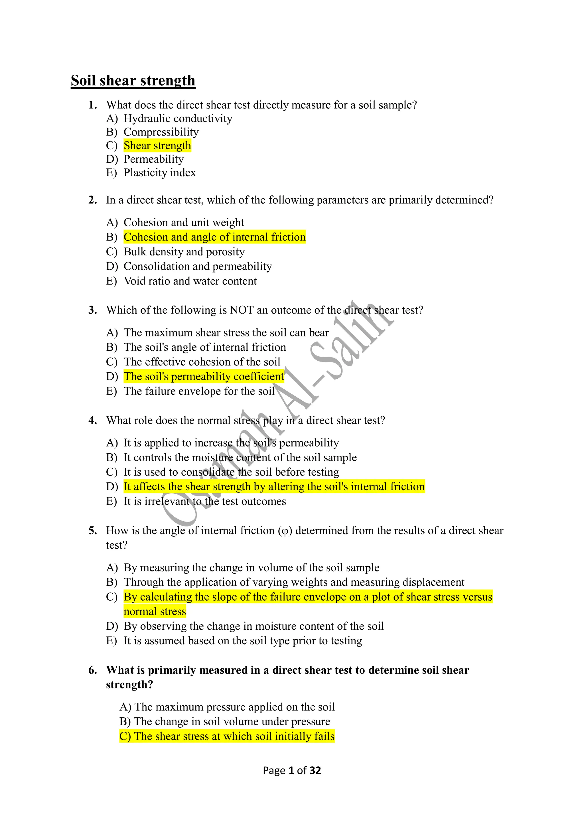 Soil Sample Questions MCQ Soil mechanics questions (Soil shear strength).pdf