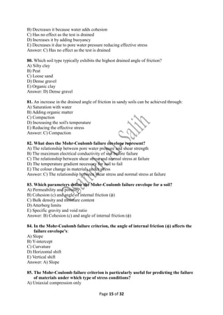 Mcq Soil Mechanics Questions Soil Shear Strength Pdf