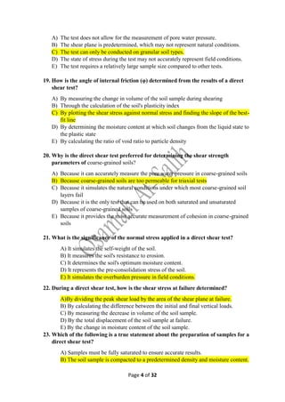 Mcq Soil Mechanics Questions Soil Shear Strength Pdf