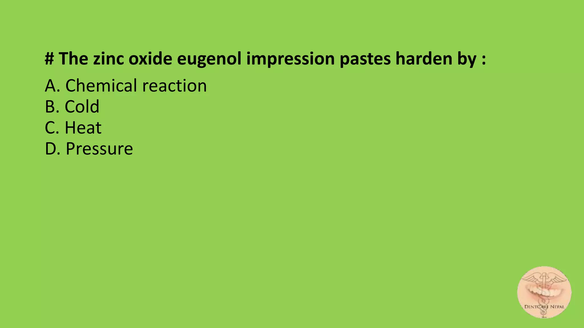 Dental Materials MCQs Impression Materials PPT