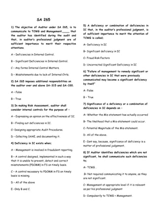 Audit Roaster- CA Fianl / Inter, MCQs on Auditing Standards. | PDF
