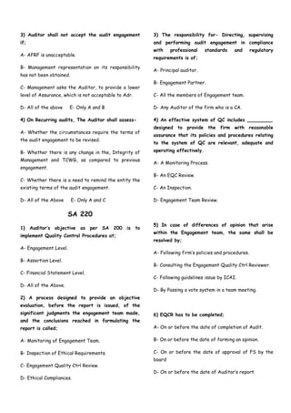 Audit Roaster- CA Fianl / Inter, MCQs on Auditing Standards. | PDF
