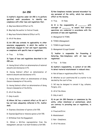 Audit Roaster- CA Fianl / Inter, MCQs on Auditing Standards. | PDF