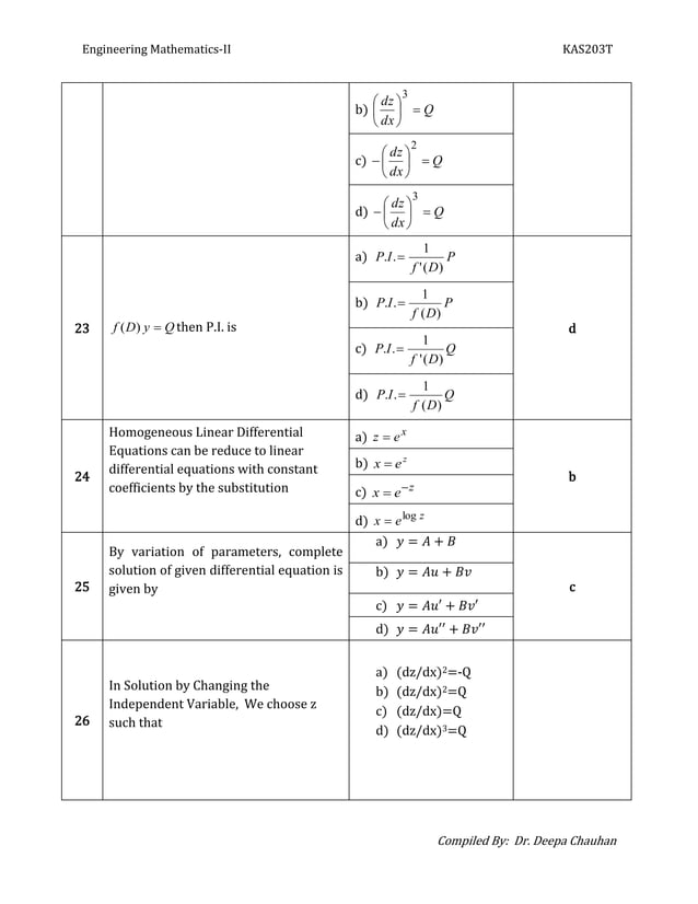 MCQs Ordinary Differential Equations