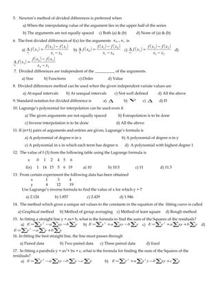 NUMERICAL METHODS MULTIPLE CHOICE QUESTIONS | DOC