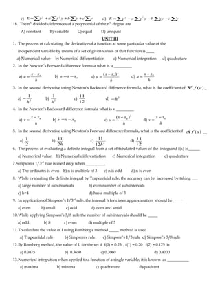 NUMERICAL METHODS MULTIPLE CHOICE QUESTIONS | DOC | Physics | Science