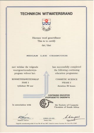 M Crawcour_Cosmetic Science certificate