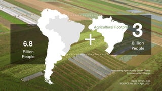 6.8
          Agricultural Footprint



          +                              3
                                        Billion
                                        People
Billion
People


                    Forecasting Agriculturally Driven Global
                                    Environmental Change


                                     David Tilman, et al.
                            SCIENCE Vol 292—April, 2001
 