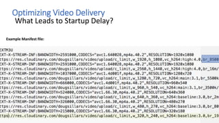 Optimizing Video Delivery
What Leads to Startup Delay?
Example Manifest file:
 