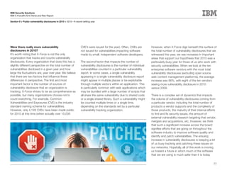 IBM Security Solutions
IBM X-Force® 2010 Trend and Risk Report

Section II > Public vulnerability disclosures in 2010 > 2010—A record setting year




Were there really more vulnerability                                CVE’s were issued for the year). Often, CVEs are         However, when X-Force digs beneath the surface of
disclosures	in	2010?                                                not issued for vulnerabilities impacting software        the total number of vulnerability disclosures that we
It’s worth noting that X-Force is not the only                      made by small, independent software developers.          witnessed this year, we see increases in important
organization that tracks and counts vulnerability                                                                            areas that support our hypothesis that 2010 was a
disclosures. Every organization that does this has a                The second factor that impacts the number of             particularly busy year for those of us who work with
slightly different perspective on the total number of               vulnerability disclosures is the number of individual    security vulnerabilities. When we look at the ten
vulnerabilities disclosed in a given year and how                   vulnerabilities counted in a particular vulnerability    enterprise software vendors with the most total
large the fluctuations are, year over year. We believe              report. In some cases, a single vulnerability            vulnerability disclosures (excluding open source
that there are two factors that influence these                     appearing in a single vulnerability disclosure report    web content management platforms), the average
differences in perspective. The first and most                      might appear in multiple places or be exploitable        increase was 66%, with eight of the ten vendors
important factor is the number of sources of                        through multiple vectors within an application. This     seeing more vulnerability disclosure in 2010
vulnerability disclosure that an organization is                    is particularly common with web applications which       versus 2009.
tracking. X-Force strives to be as comprehensive as                 may be bundled with a large number of scripts that
possible, but many organizations choose not to                      all share the same vulnerability due to shared code      There is a complex set of dynamics that impacts
count everything. For example, Common                               or a single shared library. Such a vulnerability might   the volume of vulnerability disclosures coming from
Vulnerabilities and Exposures (CVE) is the industry                 be counted multiple times or a single time,              a particular vendor, including the total number of
standard naming scheme for vulnerabilities.                         depending on the standards set by a particular           products a vendor supports and the complexity of
However, only 4,128 CVEs have been made public                      vulnerability tracking organization.                     those products, the maturity of their internal efforts
for 2010 at this time (when actually over 10,000                                                                             to find and fix security issues, the amount of
                                                                                                                             external vulnerability research targeting that vendor,
                                                                                                                             mergers and acquisitions, etc. However, we think
                                                                                                                             that such a significant increase across the board
                                                                                                                             signifies efforts that are going on throughout the
                                                                                                                             software industry to improve software quality and
                                                                                                                             identify and patch vulnerabilities. The ensuing
                                                                                                                             increase in vulnerability disclosures is keeping a lot
                                                                                                                             of us busy tracking and patching these issues on
                                                                                                                             our networks. Hopefully, all of this work is moving
                                                                                                                             us toward a future in which much of the software
                                                                                                                             that we are using is much safer than it is today.


                                                                                                                                                                                 77
 