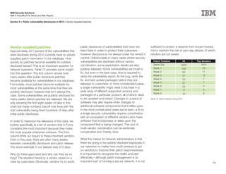 IBM Security Solutions
IBM X-Force® 2010 Trend and Risk Report

Section II > Public vulnerability disclosures in 2010 > Vendor supplied patches




Vendor supplied patches                                             public disclosure of vulnerabilities that have not         sufficient to protect a network from known threats,
Approximately 44.1 percent of the vulnerabilities that              been fixed in order to protect their customers,            not to mention the risk of zero-day attacks of which
were disclosed during 2010 currently have no vendor                 however disclosure is not always under the vendor’s        vendors are not aware.
supplied patch information in our database. How                     control. Unfortunately in many cases where security
                                                                    vulnerabilities are disclosed without vendor                  Patch Timeline                     All   Top Vendors
quickly do patches become available for publicly
                                                                    coordination, some exploitation details are also              Same Day                      3400          1814
disclosed issues? This is an important question for
                                                                    publicly released. Some vulnerabilities are trivial to        Week 1                        192            34
network operators. Table 13 provides some insight
                                                                    fix, but even in the best case, time is required to           Week 2                         55            11
into this question. The first column shows how
                                                                    verify the vulnerability report, fix the bug, verify the      Week 3                         57            12
many weeks after public disclosure patches
                                                                                                                                  Week 4                         33             7
became available for vulnerabilities in our database.               fix, and test update packages before they are
                                                                                                                                  Week 5                         27             7
Fortunately, most patches become available for                      released to customers. In more complicated cases,
                                                                                                                                  Week 6                         22             4
most vulnerabilities at the same time that they are                 a single vulnerability might need to be fixed in a
                                                                                                                                  Week 7                         17             3
publicly disclosed, however that isn’t always the                   wide array of different supported versions and
                                                                                                                                  Week 8                         16             8
case. Some vulnerabilities are publicly disclosed for               packages of a particular product, all of which need
many weeks before patches are released. We are                      to be updated and tested. Changes to a piece of            Table 13: Patch release timing 2010

only showing the first eight weeks of data in this                  software may also require other changes to
chart but these numbers trail off over time with the                additional software components that it relies upon.
odd vulnerability being fixed hundreds of days after                In the most complicated cases we’ve seen, a fix to
initial public disclosure.                                          a single security vulnerability requires coordination
                                                                    with an ecosystem of different vendors who make
In order to maximize the relevance of this data, we                 software that incorporates or relies upon the
looked specifically at a list of vendors that X-Force               component that is being changed. This sort of
considers the most important because they make                      multi-vendor coordination can be extremely
the most popular enterprise software. The third                     complicated and, frankly, slow.
column limits our inquiry to these important vendors.
Even in this case, there are often many weeks                       What this means for network administrators is that
between vulnerability disclosure and patch release.                 there are going to be publicly disclosed exposures in
The worst example in our dataset was 313 days.                      our networks no matter how much pressure is put
                                                                    on vendors to improve their patch responsiveness.
Why do these gaps exist and why can they be so                      It is important to recognize this reality and plan
long? The situation faced by a vendor varies on a                   effectively—although patch management is an
case by case basis. Obviously, vendors try to avoid                 important part of running a secure network, it is not
                                                                                                                                                                                         79
 