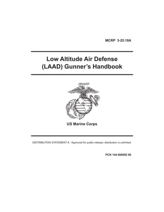 MCRP 3-25.10A
PCN 144 000092 00
Low Altitude Air Defense
(LAAD) Gunner’s Handbook
DISTRIBUTION STATEMENT A: Approved for public release; distribution is unlimited.
US Marine Corps
 