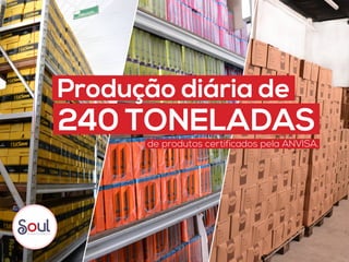 240 TONELADAS
Produção diária de
de produtos certificados pela ANVISA.
 