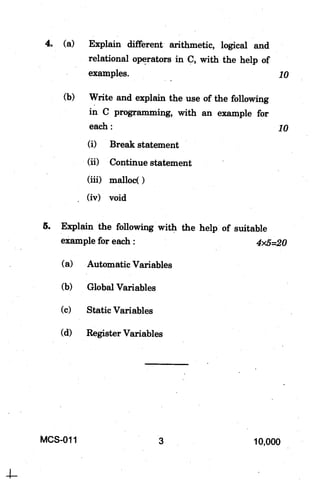 Mcs 011 ignou question paper c language | PDF