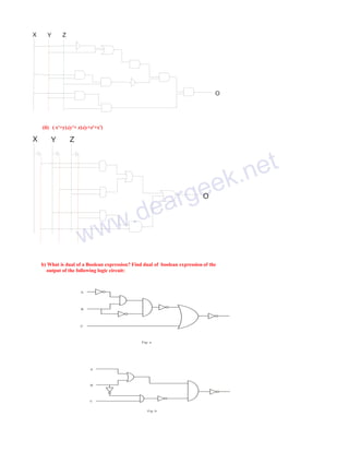 X

Y

Z

O

(ii) ( x'+y).(y′+ z).(y+z′+x′)

X

Y

Z

ge
ar
e
O

ww

.d
w

et
k.n
e

b) What is dual of a Boolean expression? Find dual of boolean expression of the
output of the following logic circuit:

 