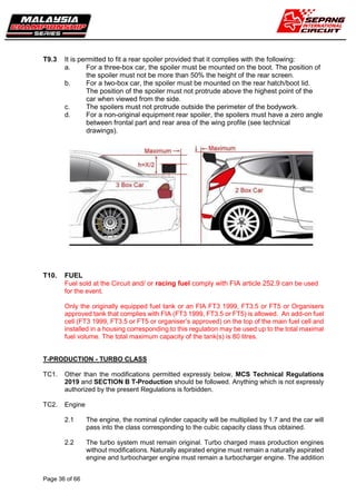 Page 36 of 66
T9.3 It is permitted to fit a rear spoiler provided that it complies with the following:
a. For a three-box ...