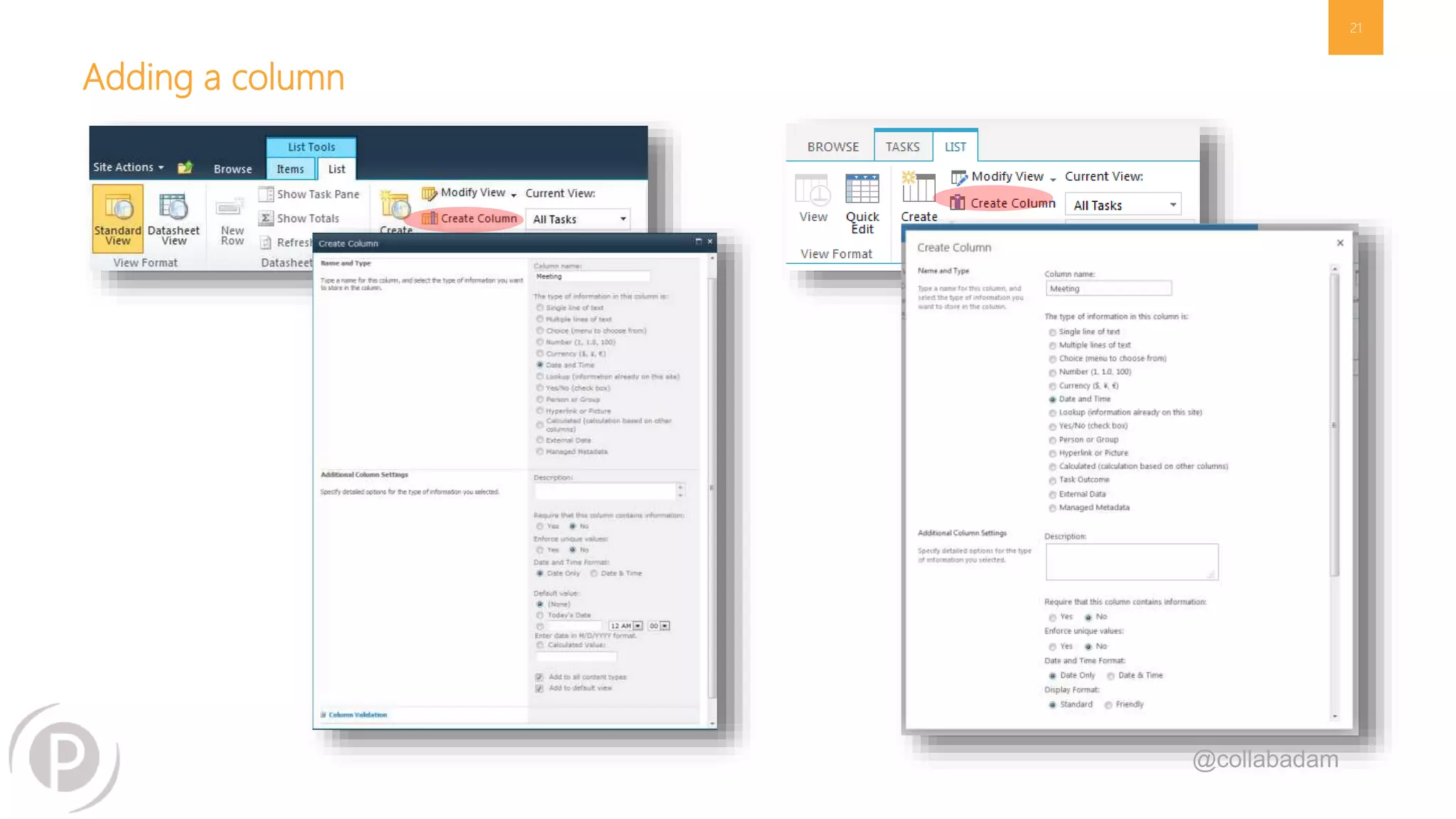 Adding a column
21
@collabadam
 