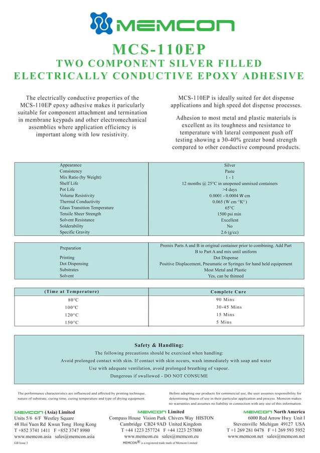 Memcon Mcs110 ep silver conductive epoxy PDF