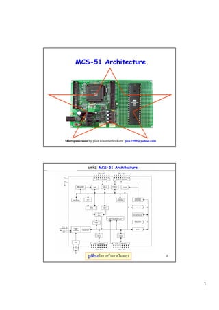 MCS-51 Architecture

Microprocessor by pisit wisutmetheekorn psw1999@yahoo.com

บทที่2: MCS-51

Architecture

รูปที่2-1โครงสรางภายใน8051

2

1

 