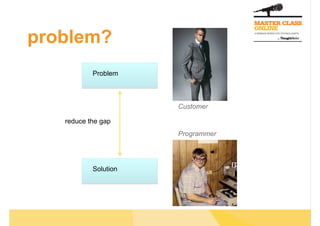 problem?
Problem
Solution
reduce the gap
Customer
Programmer
 