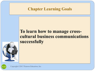 Copyright ©2017 Pearson Education, Inc.
4-23
Chapter Learning Goals
To learn how to manage cross-
cultural business commun...