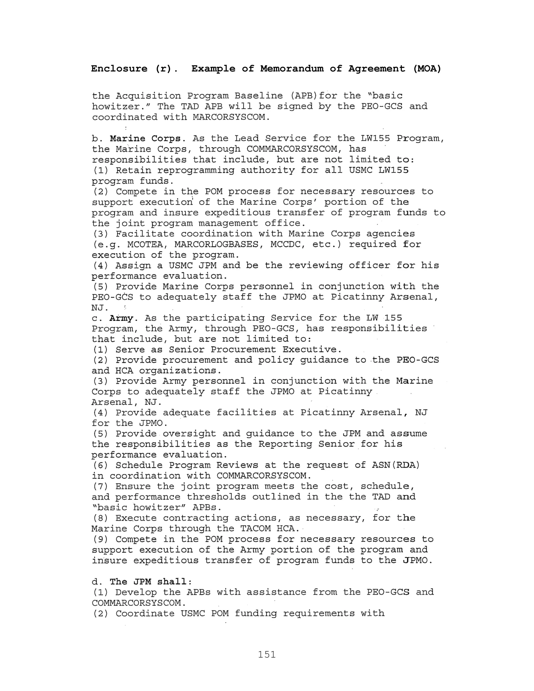 151
Enclosure (r). Example of Memorandum of Agreement (MOA)
 