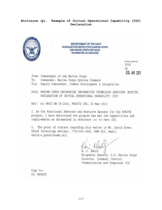 147
Enclosure (p). Example of Initial Operational Capability (IOC)
Declaration
 