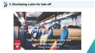 Photo by Annie Spratt on Unsplash
“Get the right people on the bus
and in the right seats”
(Clayton Christensen, 2015)
2. Developing a plan for take off
 