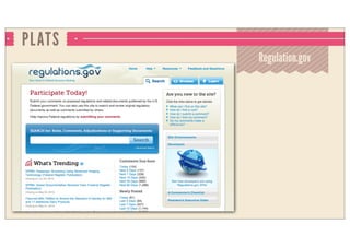 PLATS
Regulation.gov
Discussions et commentaires
sur les lois américaines.
 