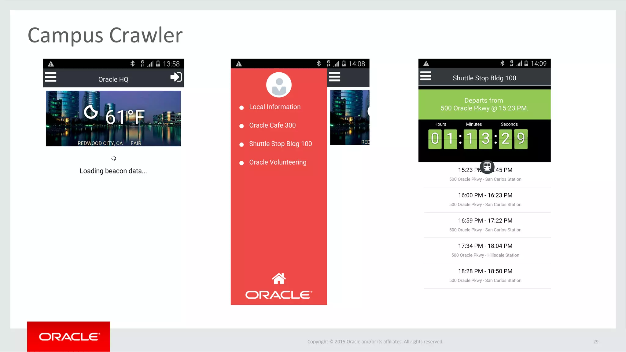 Copyright	©	2015	Oracle	and/or	its	aﬃliates.	All	rights	reserved.		
Campus	Crawler	
29	
 