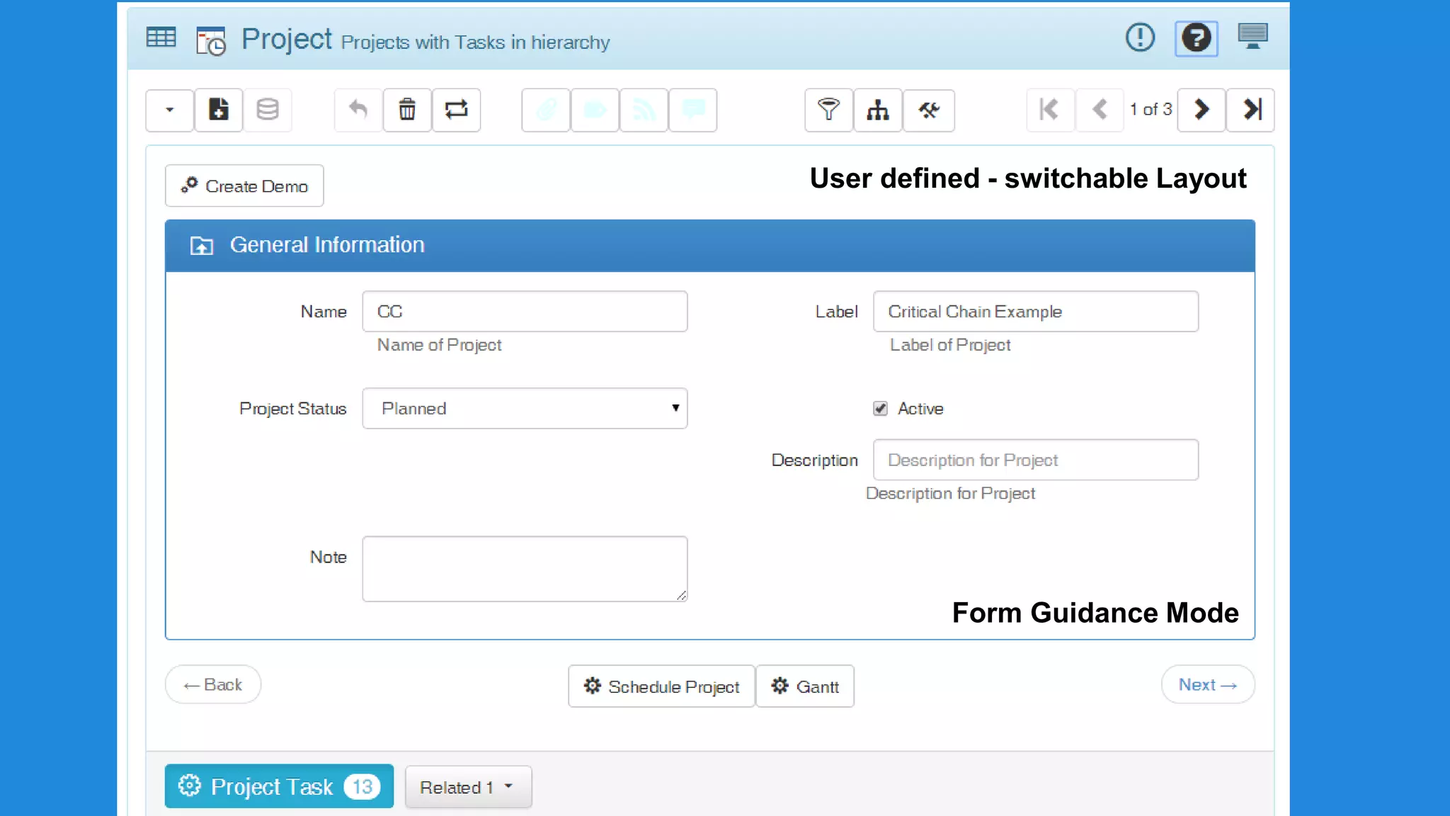 User defined - switchable Layout 
Form Guidance Mode 
 