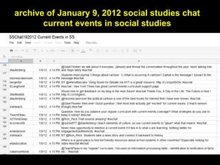 archive of January 9, 2012 social studies chat
       current events in social studies
 