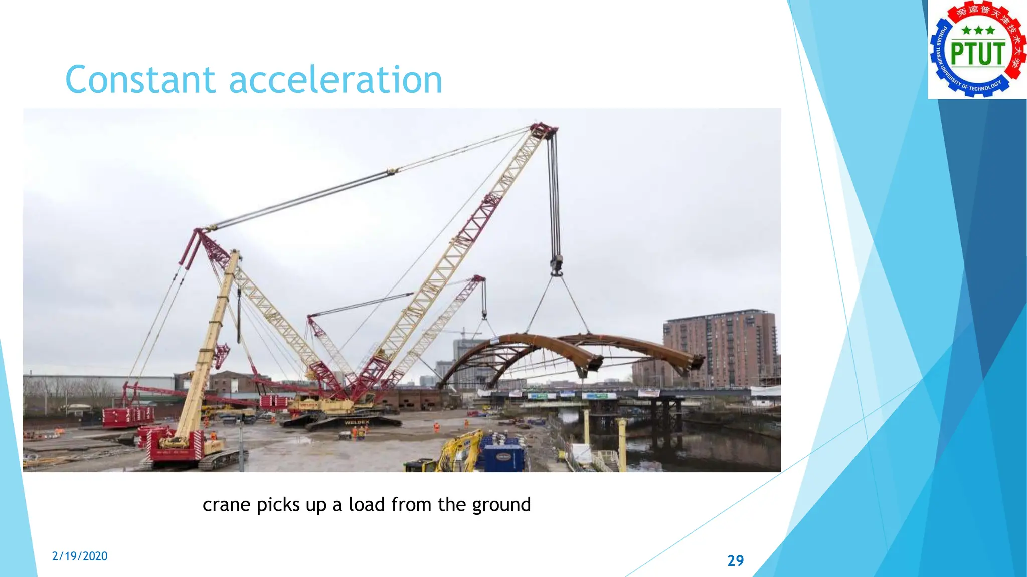 Constant acceleration
crane picks up a load from the ground
2/19/2020 29
 