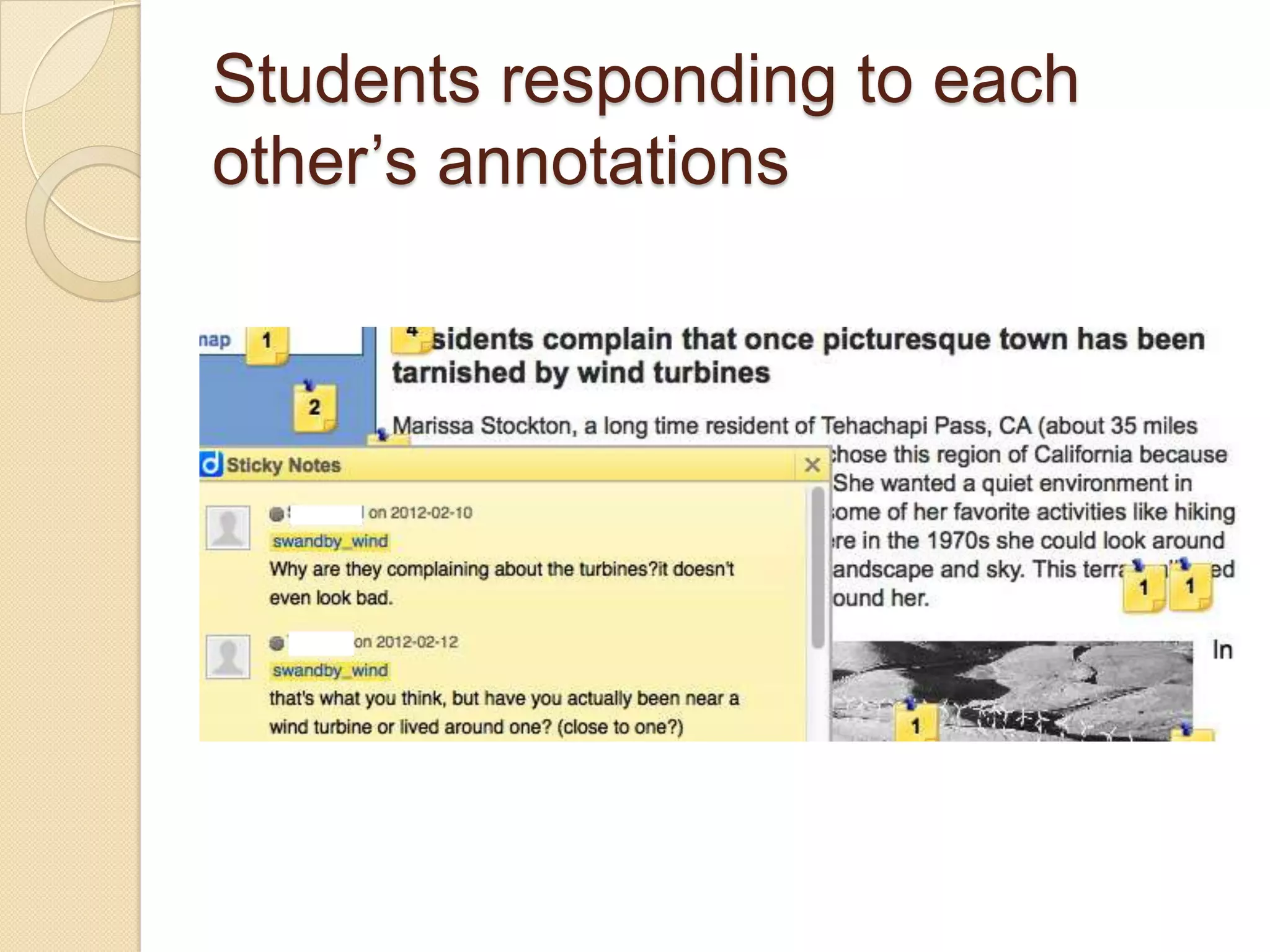 Students responding to each
other’s annotations
 