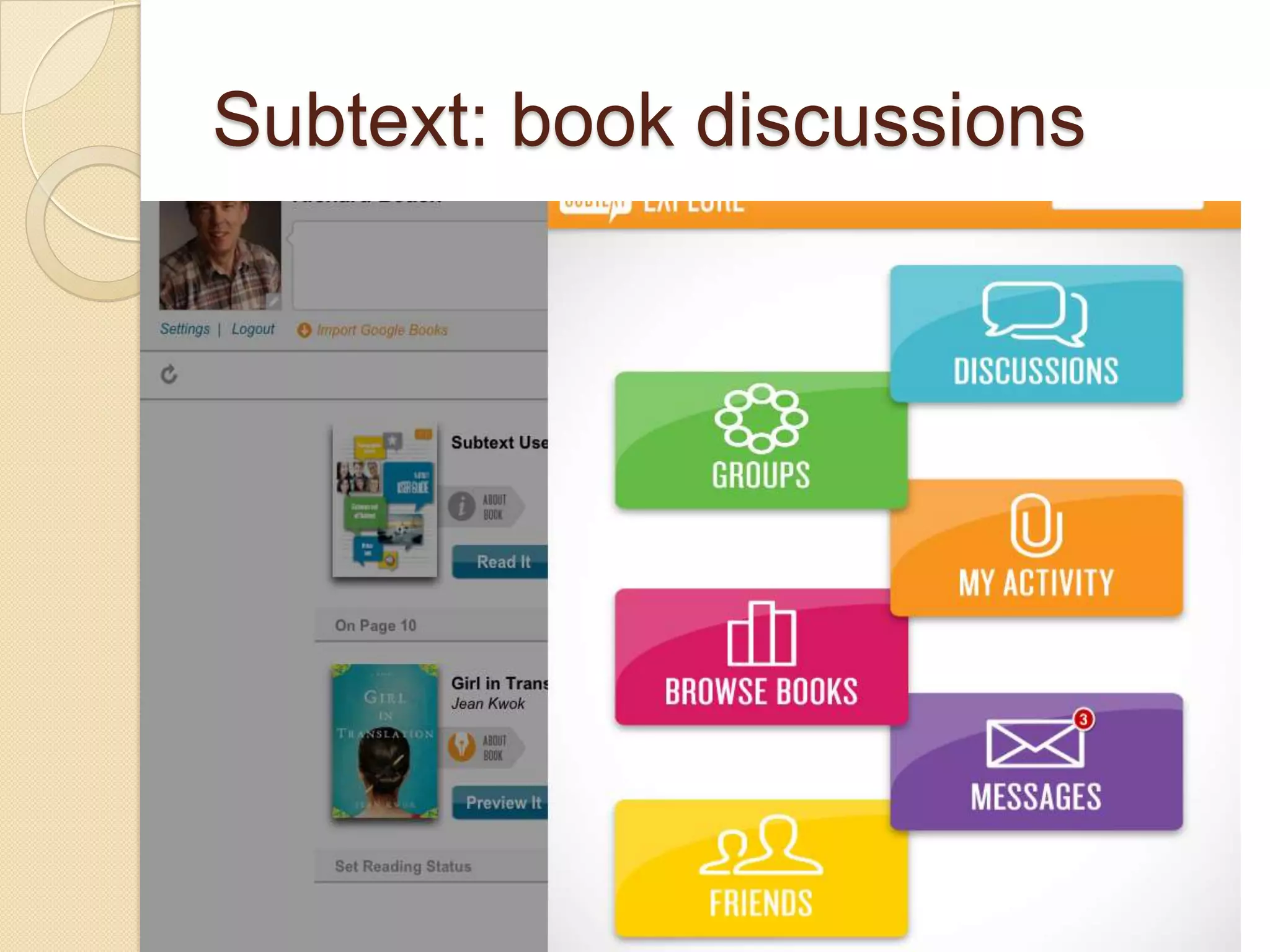 Subtext: book discussions
 